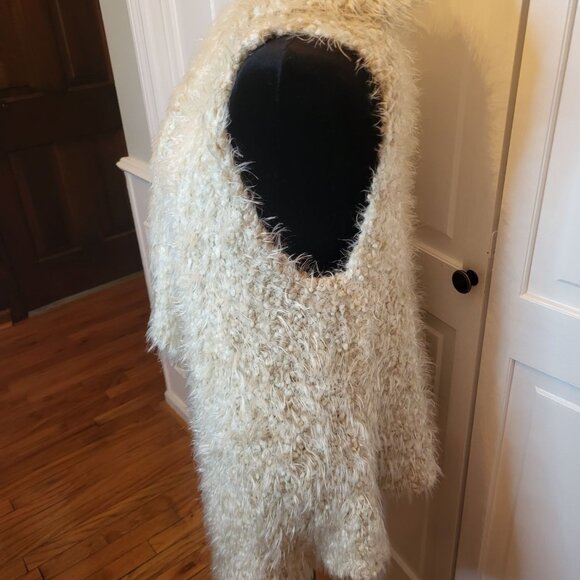 Ivory Chenille Shag Open Sweater Vest L/XL Apres Ski Winter White Cozy Boho - Picture 6 of 8